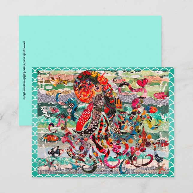 Färgfyllt gratulationskort för bläckfisken inbjudningar (Fram/baksida)