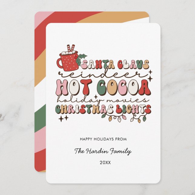 Färgfyllt Groovy Retro-julkort - julkort (Fram/baksida)