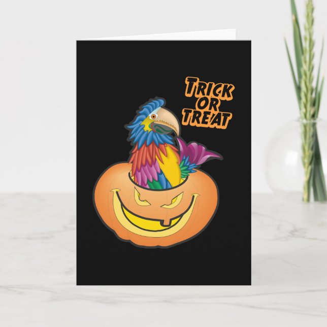 Färgfyllt Halloween Parrot-kort Kort (Framsida)