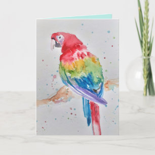 Färgfyllt Hälsning-kort för Macaw Parrot Watercolo Kort
