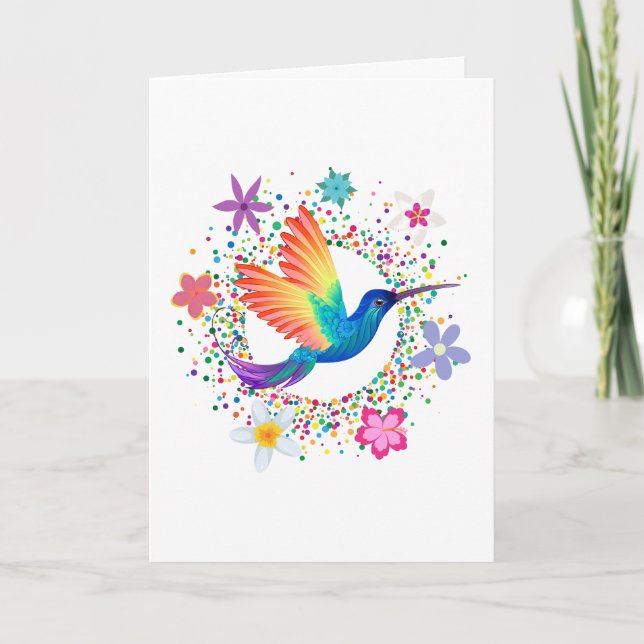 Färgfyllt humming Bird and Flowers Blank Note Card Tack Kort (Framsida)