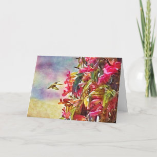 Färgfyllt hummingbird and Flowers Artsy Note Card Kort