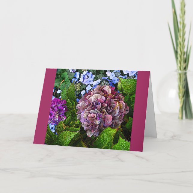 Färgfyllt Hydrangea Flower Card Kort (Framsida)