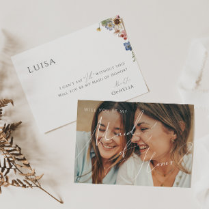 Färgfyllt jokerblomsfoto-Maid of honor-kort Inbjudningar