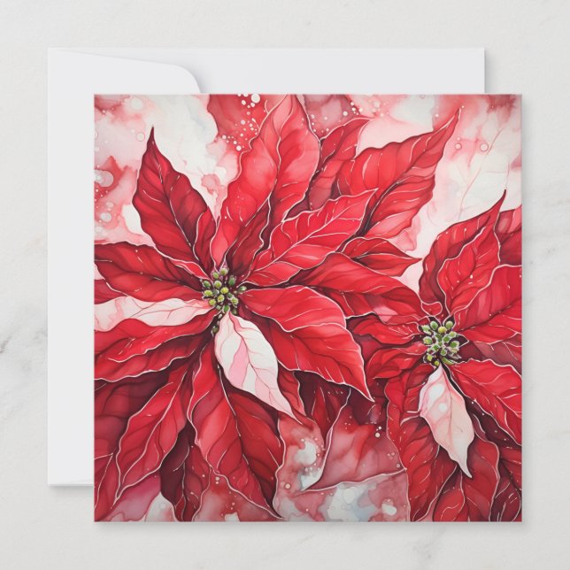 Färgfyllt Julhälsningar poinsettia-kort Julkort (Framsida)