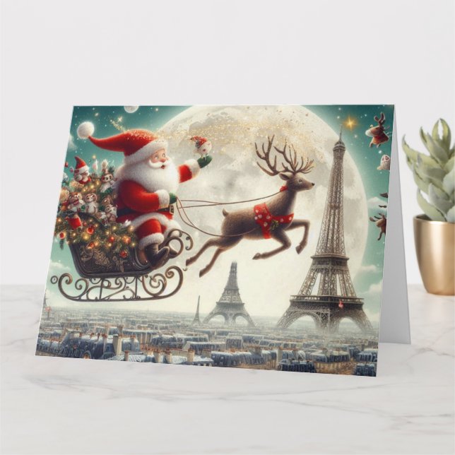 Färgfyllt julkort i en parisisk inställning kort (Liten växt)