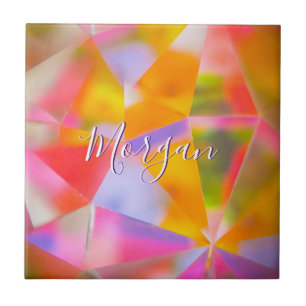 Färgfyllt Kaleidoscope, DIY Namn & Art White-skrip Kakelplatta