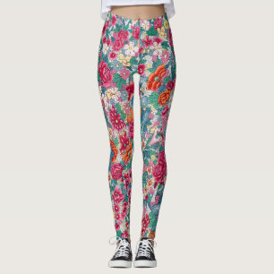 Färgfyllt kinesiskt Blommönster Leggings