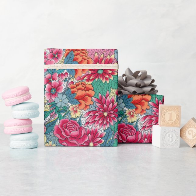 Färgfyllt kinesiskt Blommönster Presentpapper (Baby Shower)