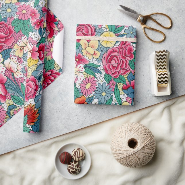 Färgfyllt kinesiskt Blommönster Presentpapper (Hantverk)