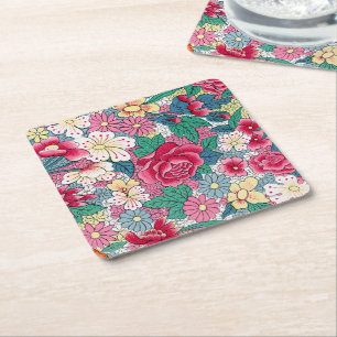 Färgfyllt kinesiskt Blommönster Underlägg Papper Kvadrat