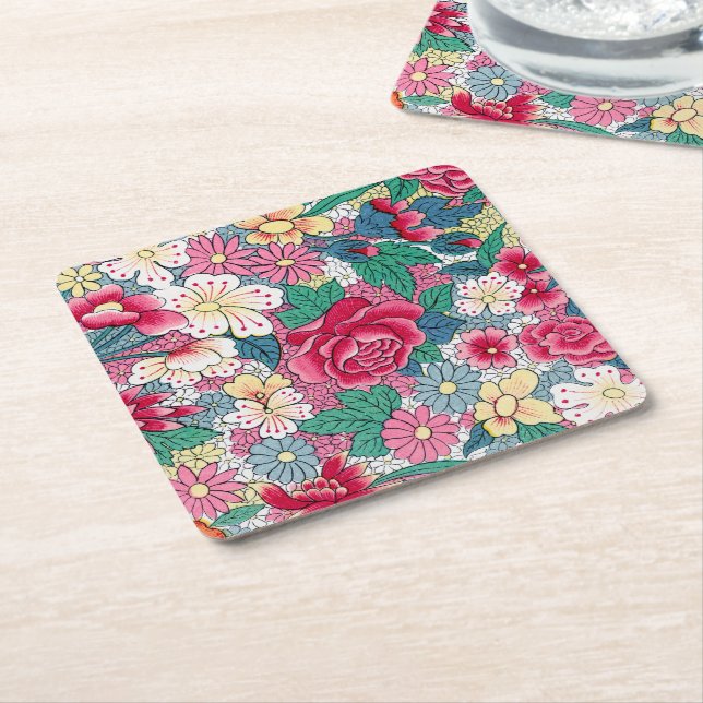Färgfyllt kinesiskt Blommönster Underlägg Papper Kvadrat (Vinklad)