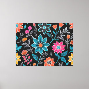 Färgfyllt Linoprint-Blommönster Canvastryck