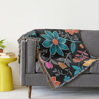 Färgfyllt Linoprint-Blommönster Filt