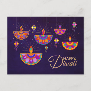 Färgfyllt ljus Lycklig Diwali vykort