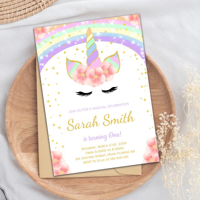 Färgfyllt Magic Girl Party-kort Inbjudningar (Rainbow Color Unicorn Birthday Invitations)