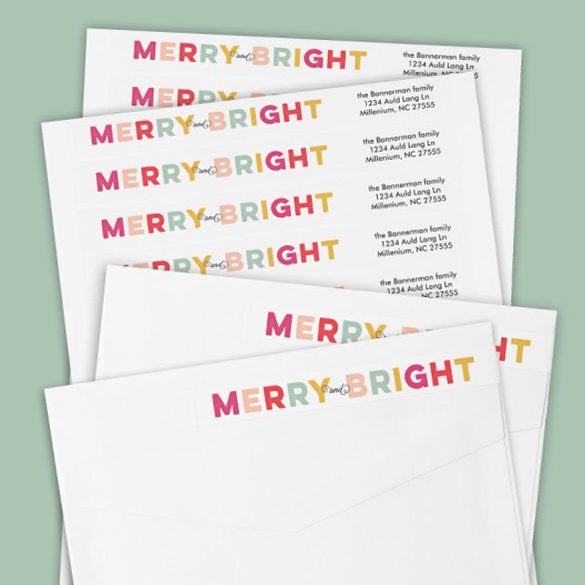 Färgfyllt Merry- och Bright Helgdag Card Etikettband (merry & bright festive pink Christmas return address wrap around envelope labels)
