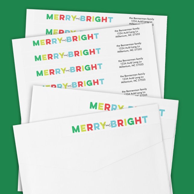 Färgfyllt Merry- och Bright Helgdag Card Etikettband (merry & bright festive green red blue Christmas return address wrap around envelope labels)