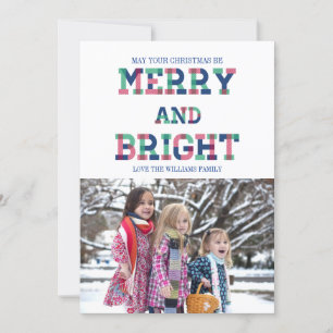 Färgfyllt merry- och Bright Jul-fotokort Julkort