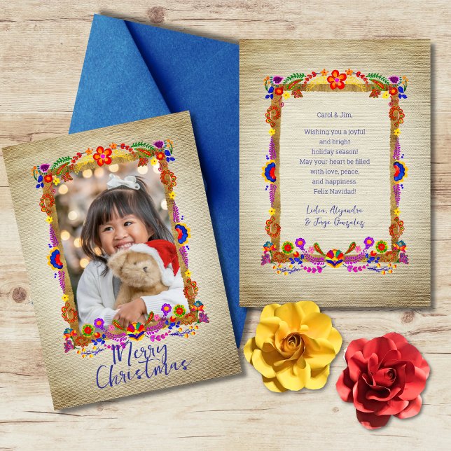 Färgfyllt mexikanskt Blommigt Art God jul-kort Inbjudningar (Skapare uppladdad)