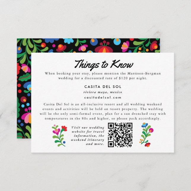 Färgfyllt mexikanskt broderiskt folkbildinformatio tilläggskort (Fram/baksida)