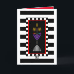 Färgfyllt Modern Menorah-hälsningskort Kort<br><div class="desc">En mycket färgstark och modern menorah är överlägsen det feta svarta och vita rand. Insida-kortet lyder "Shabbat Shalom!" och är kantat och samordnat för ditt skrivnöje. ~ karyn</div>