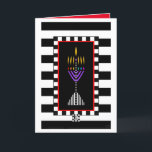 Färgfyllt Modern Menorah-hälsningskort Kort<br><div class="desc">En mycket färgstark och modern menorah är överlägsen det feta svarta och vita rand. Insida-kortet lyder "Shabbat Shalom!" och är kantat och samordnat för ditt skrivnöje. ~ karyn</div>