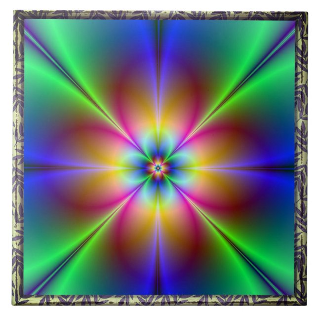 Färgfyllt Neon Daisy Tile Kakelplatta (Framsidan)