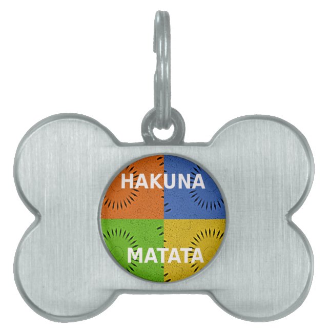 Färgfyllt pop Art Collage & Hakuna Matata-meddelan Namnbricka Husdjur (Framsidan)