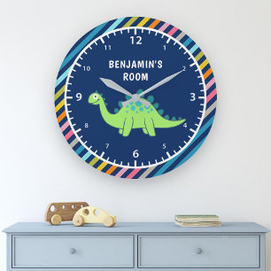 Färgfyllt Rand Cute Grönt Dinosaur Kids Room Stor Klocka