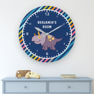 Färgfyllt Rand Cute Lila Dinosaur Kids Room Stor Klocka