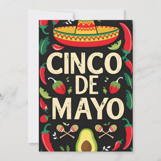 Färgfyllt Rand Fiesta-kort Inbjudningar (Framsida)