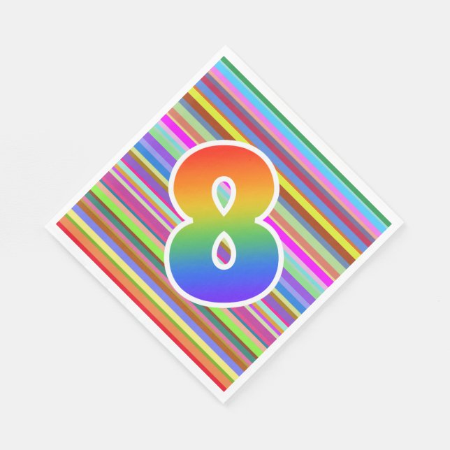 Färgfyllt Rand + Rainbow Mönster ’8’ Händelsenumme Pappersservett (Hörn)