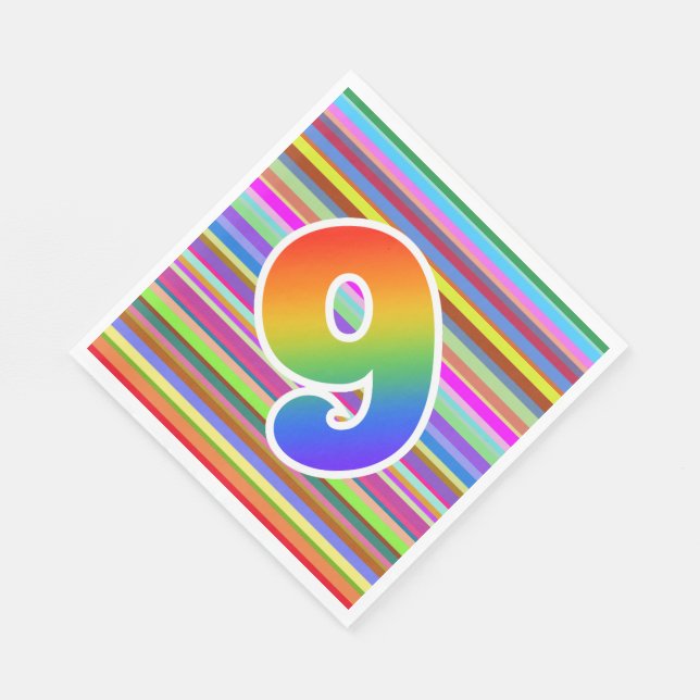 Färgfyllt Rand + Rainbow Mönster ’9’ Händelsenumme Pappersservett (Hörn)