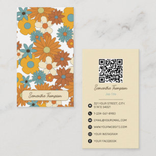 Färgfyllt Retro Flower Mönster QR-kod Social-media Visitkort