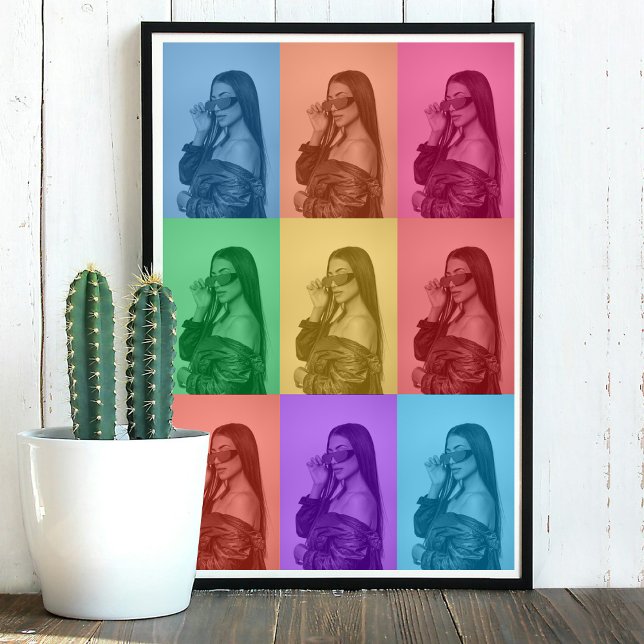 Färgfyllt Retro Pop Art Modern Anpassningsbar Phot Poster (Colorful Retro Pop Art Modern Custom Photo Grid Poster)
