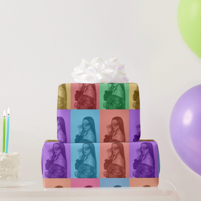 Färgfyllt Retro Pop Art Modern Anpassningsbar Phot Presentpapper (Festgåvor)