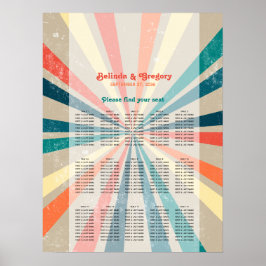 Färgfyllt Retro Sunburst Bröllop-sätesdiagram Poster