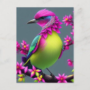 Färgfyllt Surreal Rosa Gult Bird Postcard Vykort