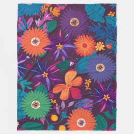 Färgfyllt tropiskt Blommönster med fet blommor Fleecefilt