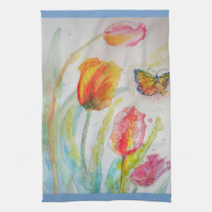 Färgfyllt tulip Watercolor Tea Towel Kökshandduk