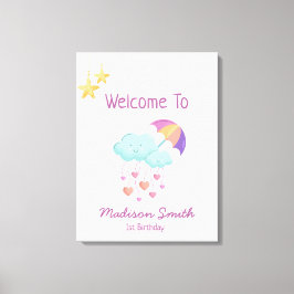 Färgfyllt Umbrella Birthday Card med Cute Clouds Canvastryck