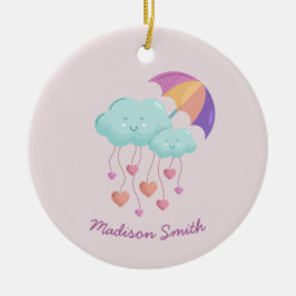 Färgfyllt Umbrella Birthday Card med Cute Clouds Julgransprydnad Keramik