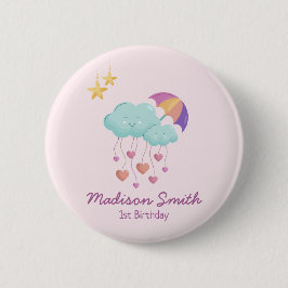 Färgfyllt Umbrella Birthday Card med Cute Clouds Knapp