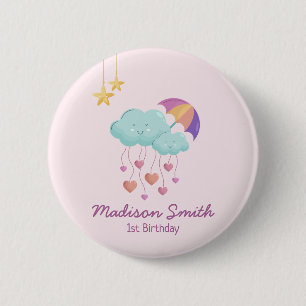 Färgfyllt Umbrella Birthday Card med Cute Clouds Knapp