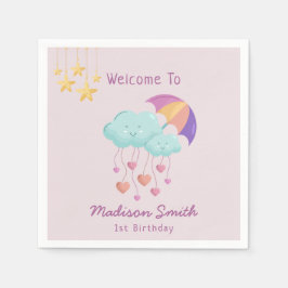 Färgfyllt Umbrella Birthday Card med Cute Clouds Pappersservett