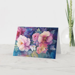 Färgfyllt vattenfärgsfärgat Blommigt, tomt anteckn Helgkort