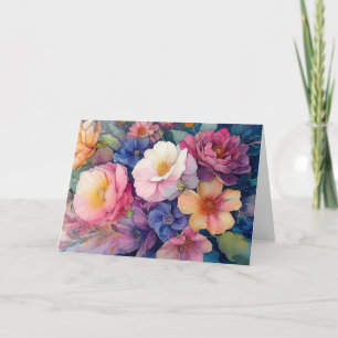 Färgfyllt vattenfärgsfärgat Blommigt, tomt anteckn Helgkort