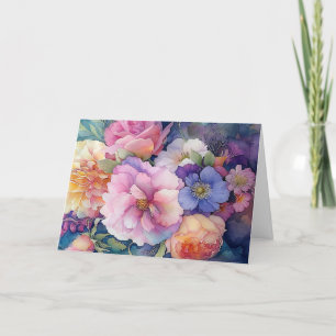 Färgfyllt vattenfärgsfärgat Blommigt, tomt anteckn Helgkort