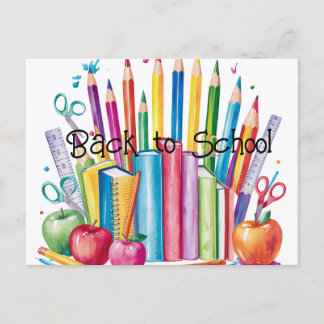 Färgfyllt vykort för leveranser av Back to school